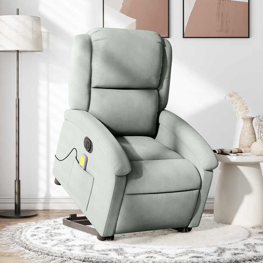 vidaXL Electric Stand up Massage Recliner Chair Light Grey Velvet