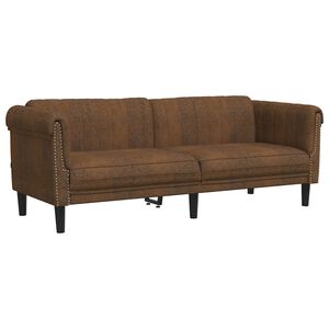 vidaXL Sofa 3-Seater Brown Faux Suede Leather