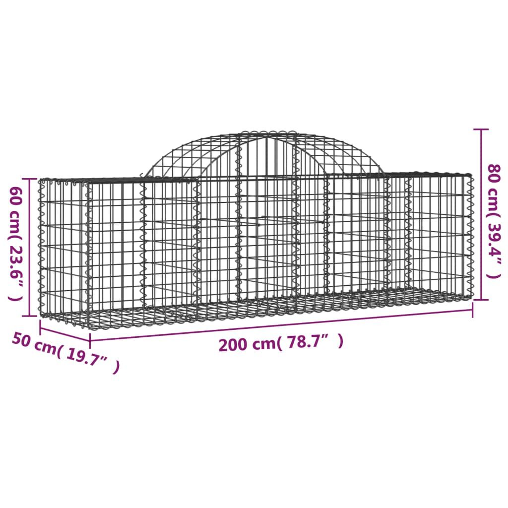 vidaXL Arched Gabion Baskets 11 pcs 200x50x60/80 cm Galvanised Iron