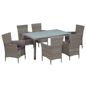 vidaXL 7 Piece Outdoor Dining Set with Cushions Poly Rattan Grey