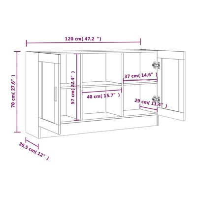vidaXL Vitrine Cabinet Grey Sonoma 120x30.5x70 cm Engineered Wood