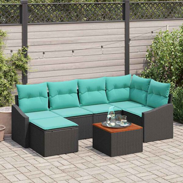 vidaXL Garden Sofa Set with Cushion 7 pcs Black Poly rattan