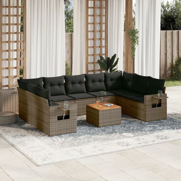 vidaXL 10 Piece Garden Sofa Set with Cushions Grey Poly Rattan