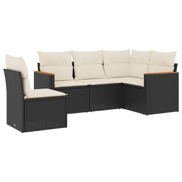 vidaXL 5 Piece Garden Sofa Set with Cushions Black Poly Rattan