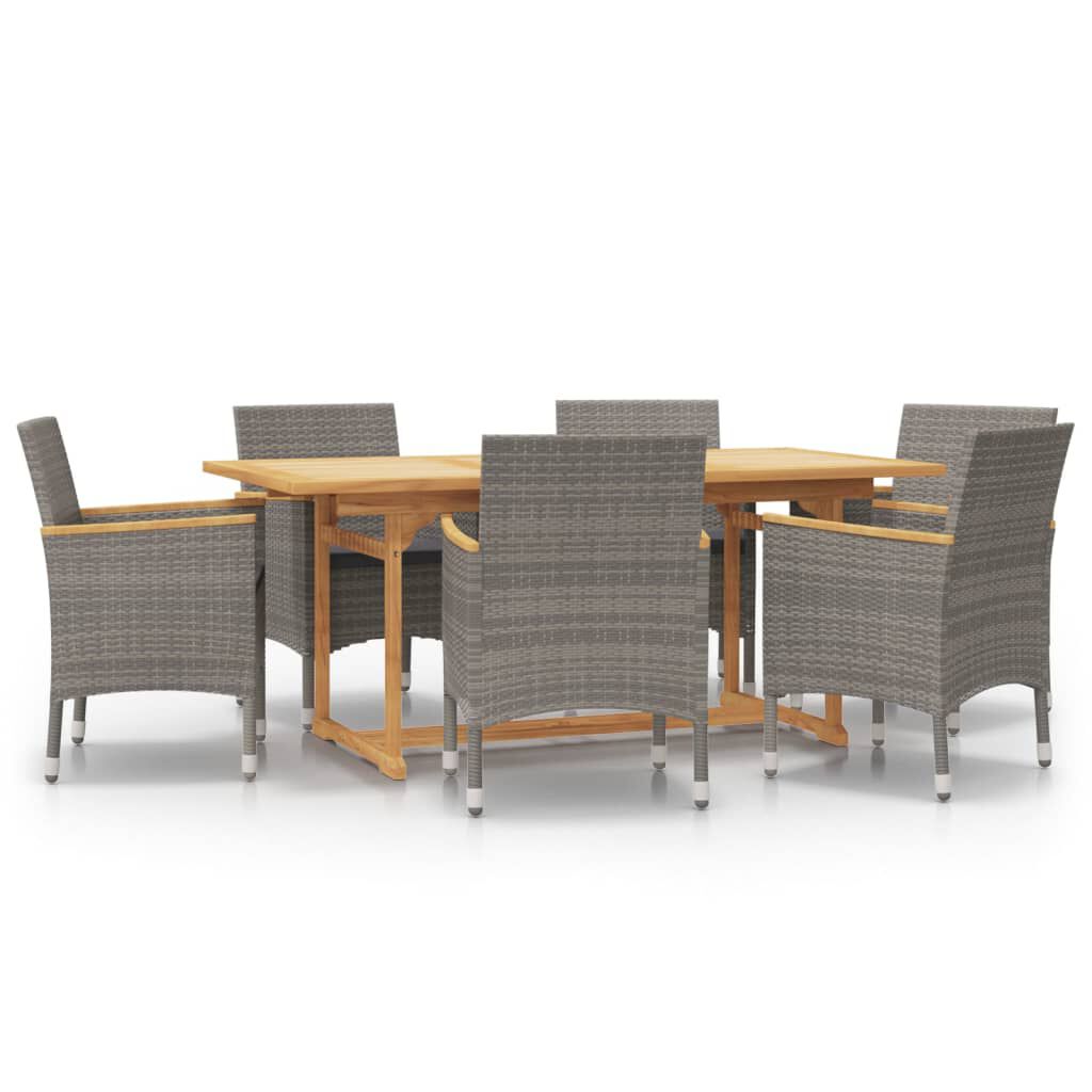 vidaXL 7 Piece Garden Dining Set with Cushions Grey