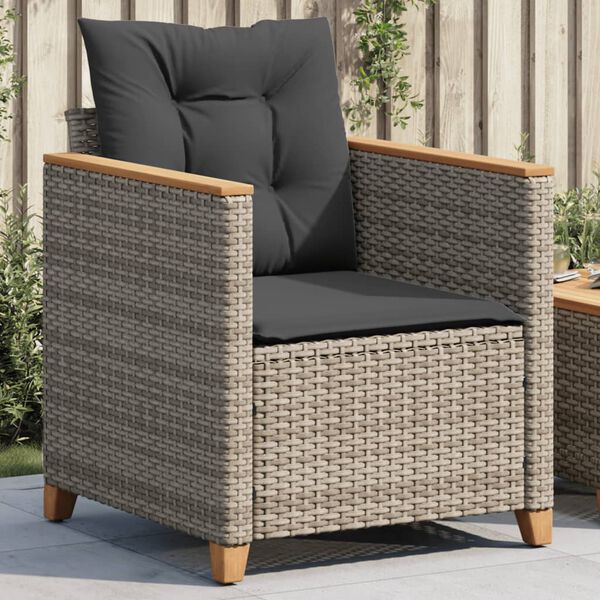 vidaXL Garden Chair with Cushions Grey Poly Rattan