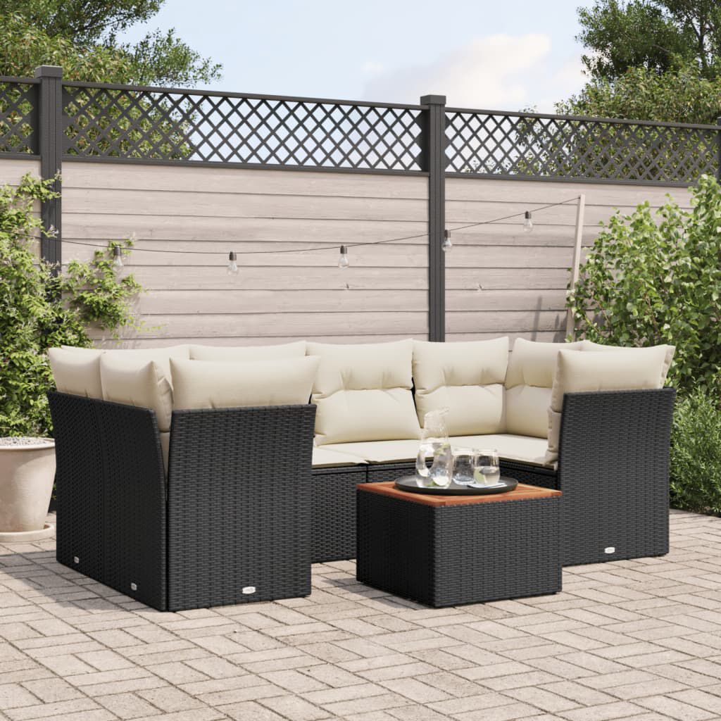 vidaXL 7 Piece Garden Sofa Set with Cushions Black Poly Rattan
