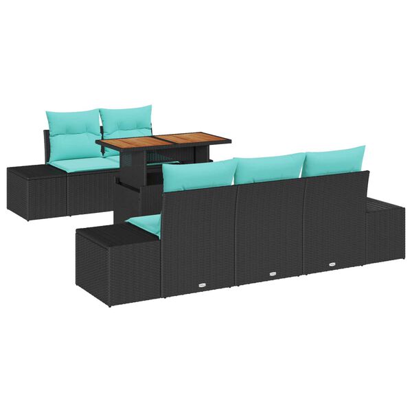 vidaXL 6 Piece Garden Sofa Set with Cushions Black Poly Rattan