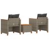 vidaXL 3 Piece Bistro Set with Cushions Grey Poly Rattan Acacia Wood