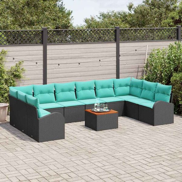 vidaXL Garden Sofa Set with Cushion 11 pcs Black Poly rattan