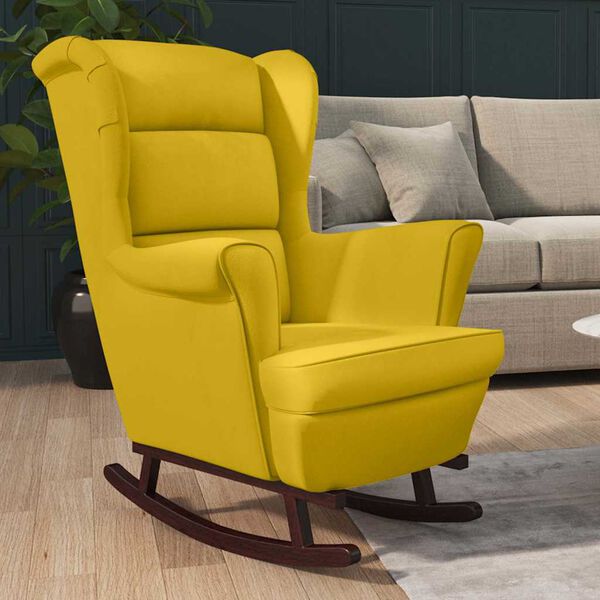 vidaXL Rocking Chair Wingback Yellow Velvet and Solid Wood