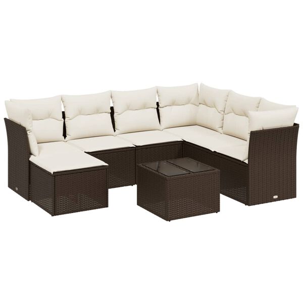 vidaXL 8 Piece Garden Sofa Set with Cushions Brown Poly Rattan