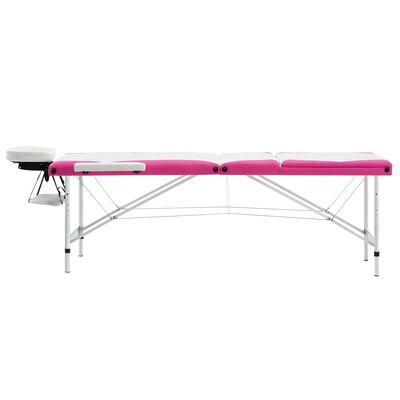 vidaXL 3-Zone Foldable Massage Table Aluminium White and Pink