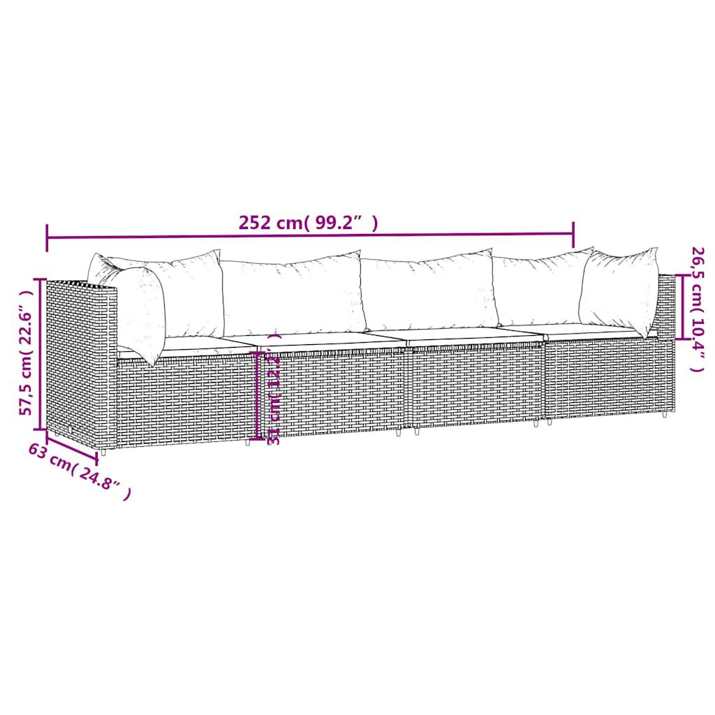 vidaXL 4 Piece Garden Lounge Set with Cushions Brown Poly Rattan