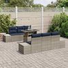 vidaXL Sofa Set with Cushion 7 pcs Grey and Navy Blue Poly Rattan