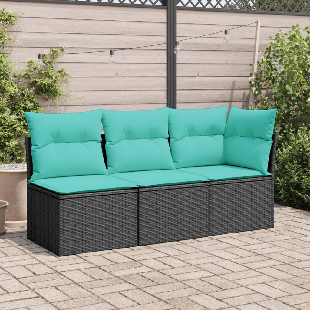 vidaXL Garden Sofa Corner with Cushions Black Poly Rattan
