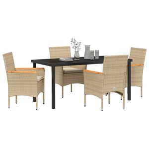 vidaXL Garden Dining Set with Cushion 5 pcs Beige Poly Rattan