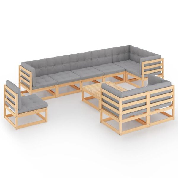 vidaXL 10 Piece Garden Lounge Set with Cushions Solid Pinewood