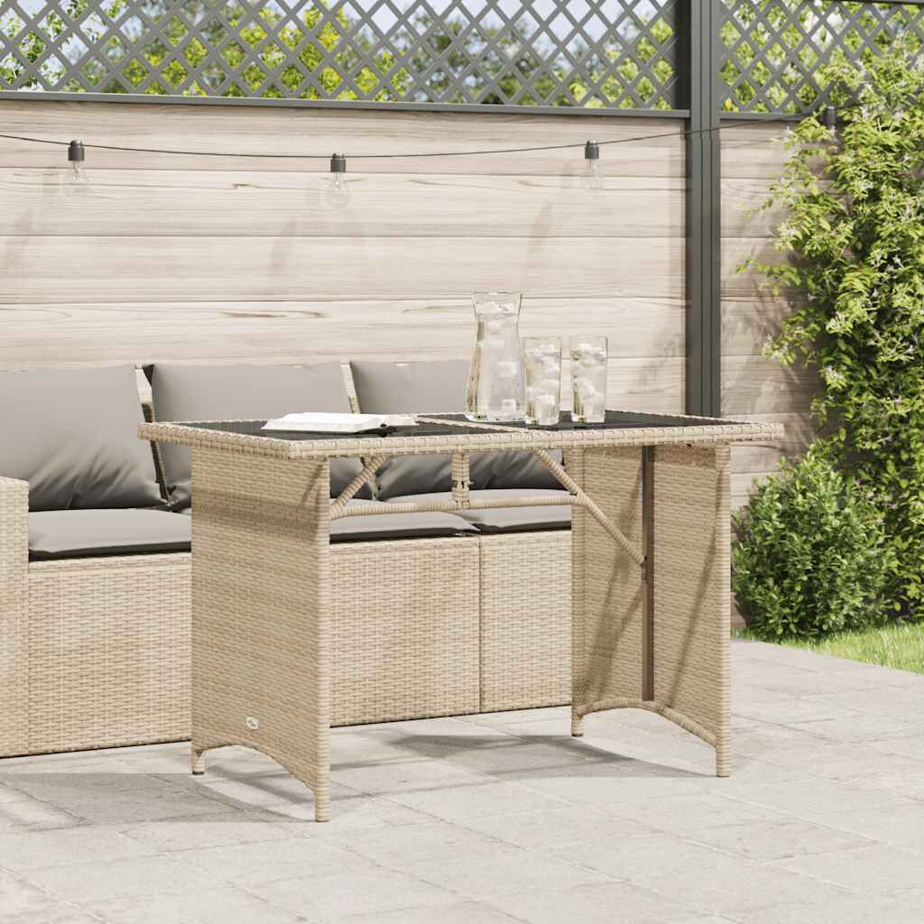 vidaXL Garden Table with Glass Top Beige 110x68x70 cm Poly Rattan