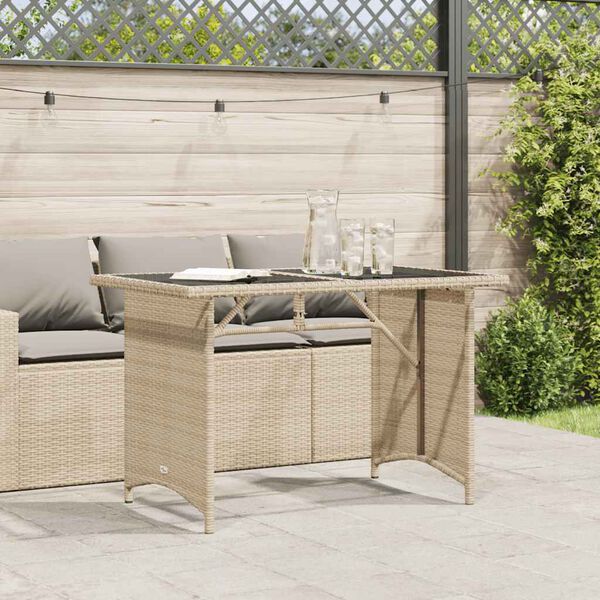 vidaXL Garden Table with Glass Top Beige 110x68x70 cm Poly Rattan