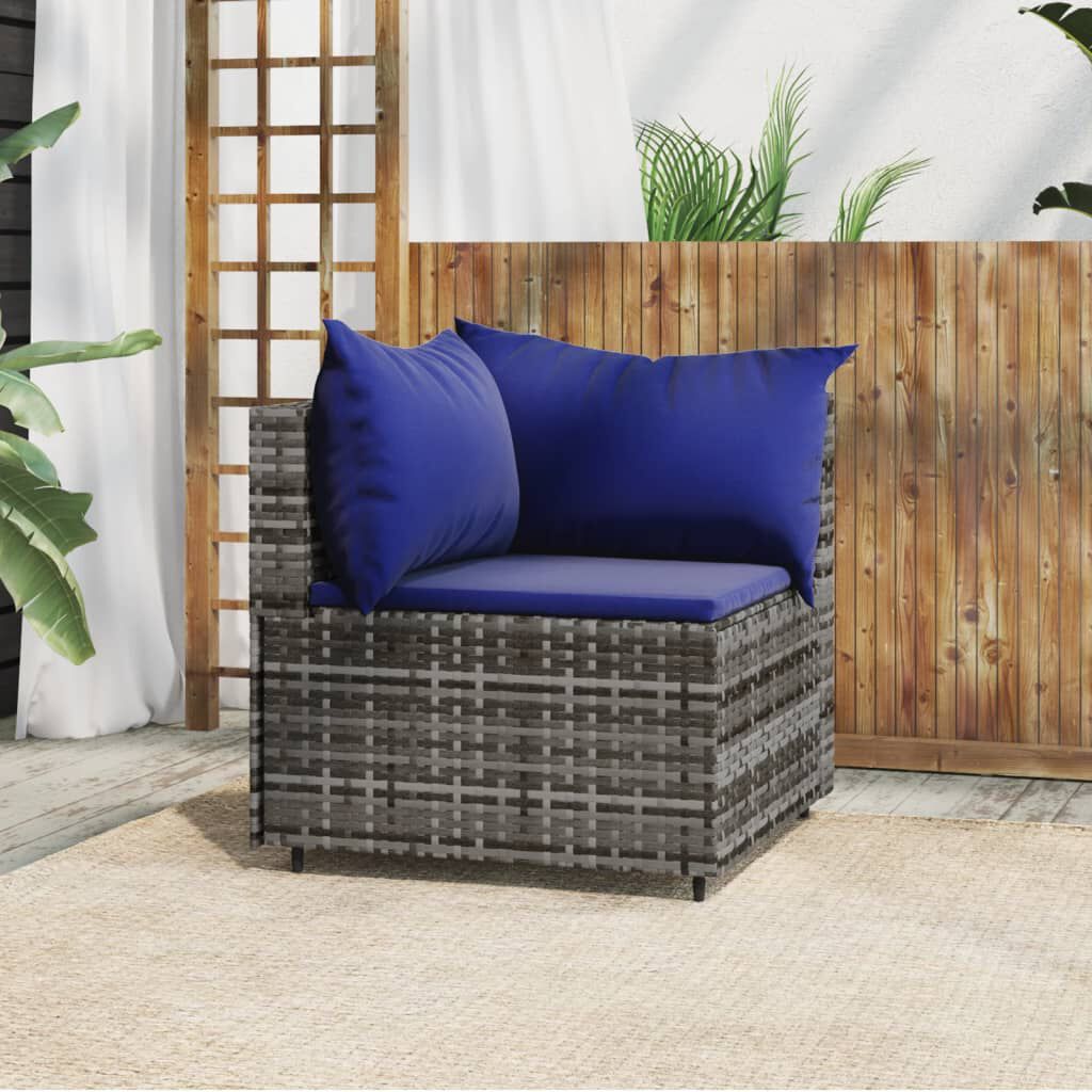 vidaXL Garden Corner Sofa with Cushions Grey Poly Rattan