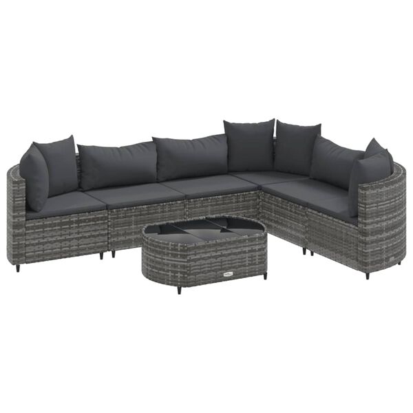 vidaXL 7 Piece Garden Sofa Set with Cushions Grey Poly Rattan