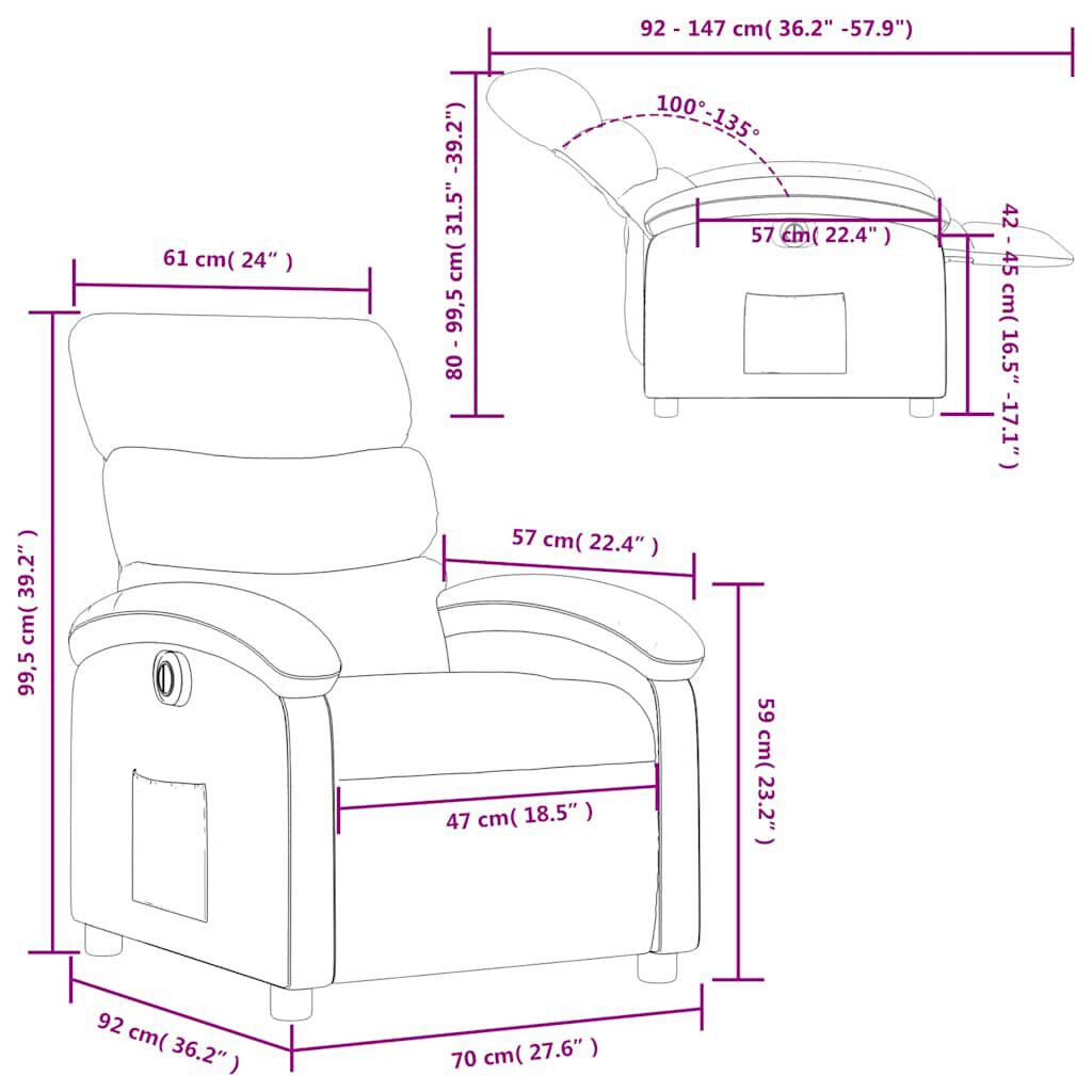 vidaXL Electric Recliner Chair Cream Fabric