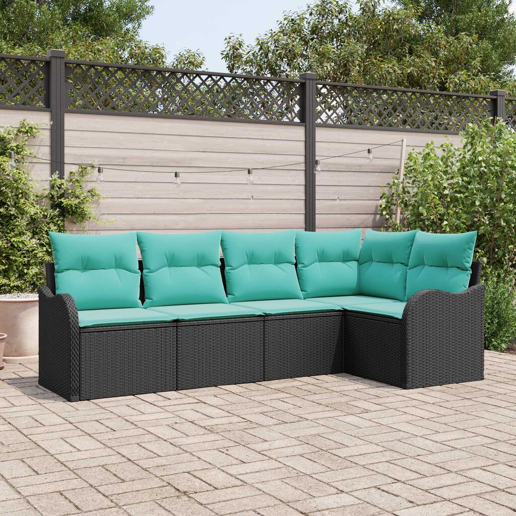 vidaXL Garden Sofa Set with Cushion 5 pcs Black Poly rattan