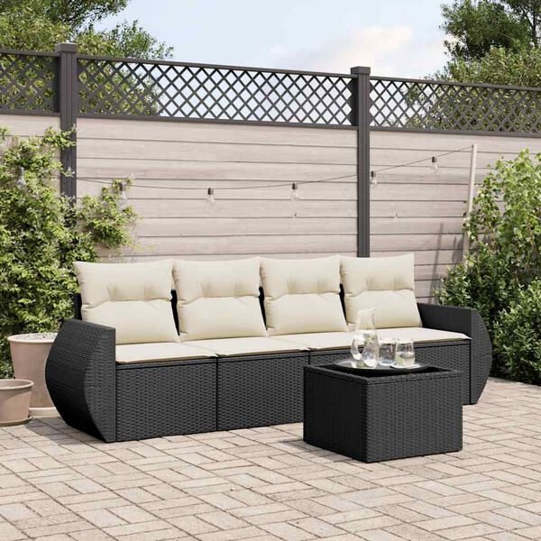 vidaXL 5 Piece Garden Sofa Set with Cushions Black Poly Rattan