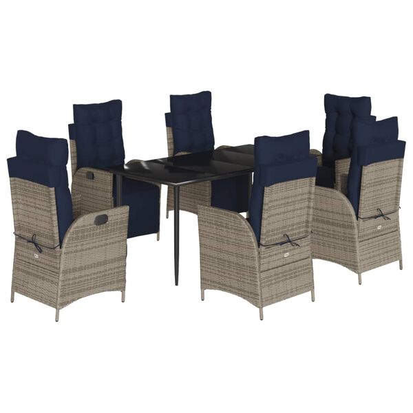 vidaXL 7 Piece Garden Dining Set with Cushions Grey Poly Rattan