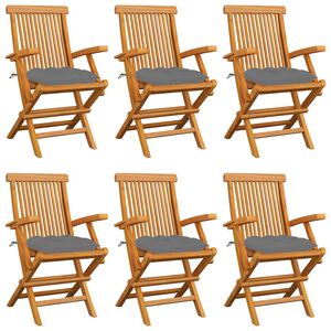 vidaXL Garden Chairs with Grey Cushions 6 pcs Solid Teak Wood