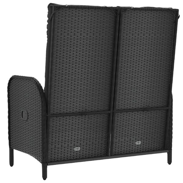 vidaXL Reclining Garden Bench with Cushions 107 cm Poly Rattan Black