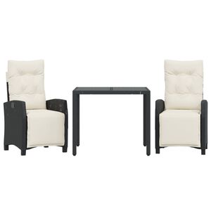 vidaXL 3 Piece Garden Dining Set with Cushions Black Poly Rattan