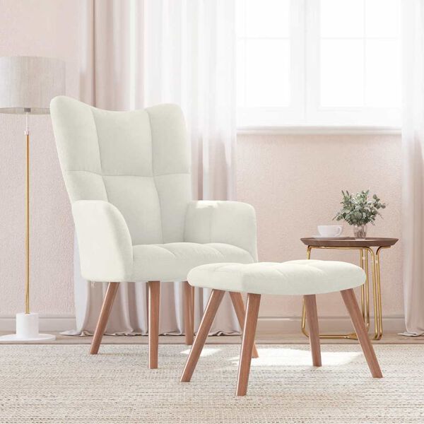 vidaXL Relaxing Chair with a Stool Cream White Velvet