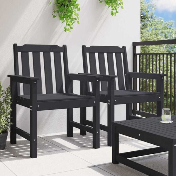 vidaXL Garden Dining Chair 2 pcs Black 65.5 x 59 x 88 cm HDPE