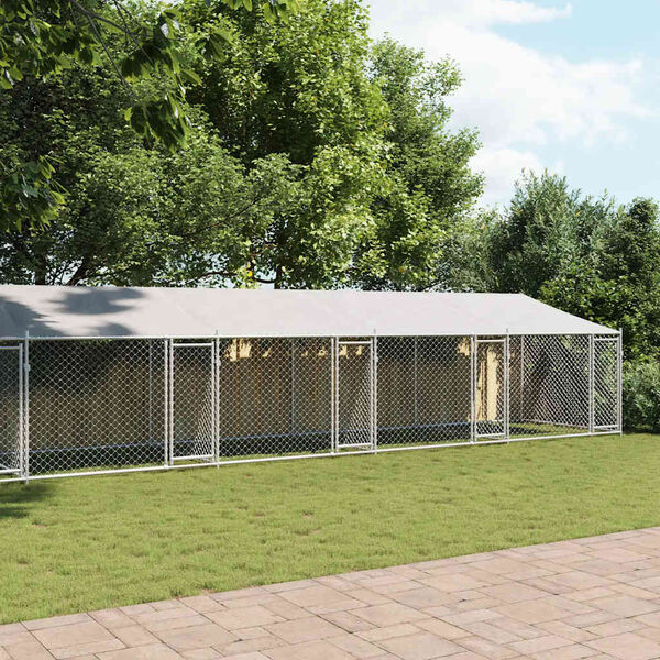 vidaXL Dog Cage with Roof and Doors Grey 12x2x2 m Galvanised Steel