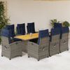 vidaXL 9 Piece Garden Dining Set with Cushions Grey Poly Rattan