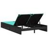 vidaXL Double Sun Lounger with Cushions Black Poly Rattan