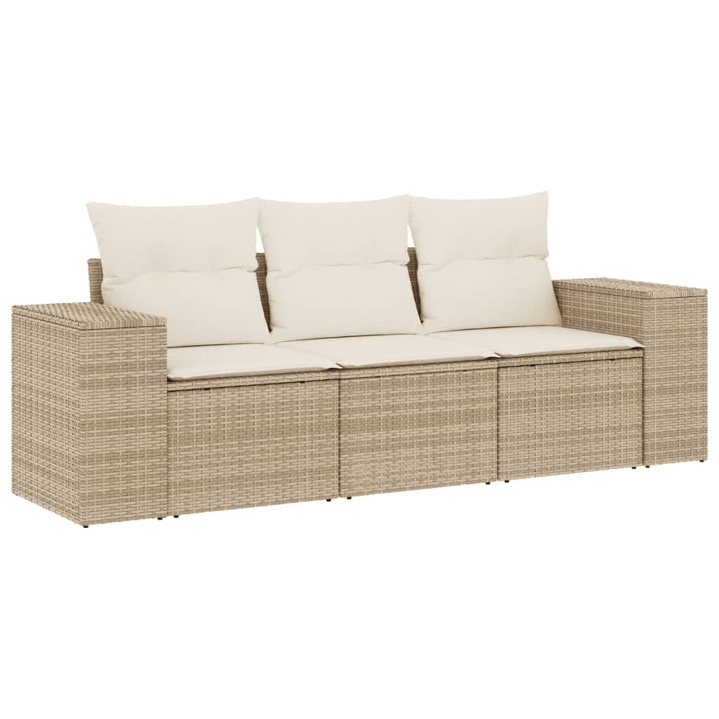vidaXL 3 Piece Garden Sofa Set with Cushions Beige Poly Rattan