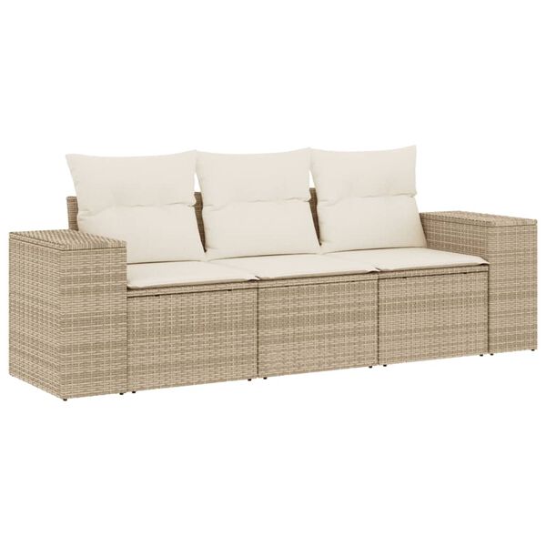 vidaXL 3 Piece Garden Sofa Set with Cushions Beige Poly Rattan