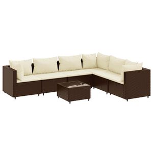 vidaXL 7 Piece Garden Lounge Set with Cushions Brown Poly Rattan