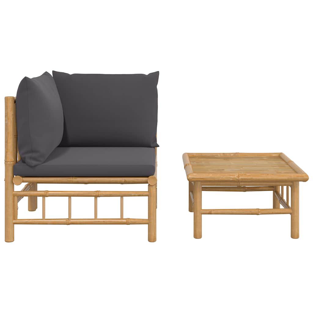 vidaXL 2 Piece Garden Lounge Set with Dark Grey Cushions Bamboo