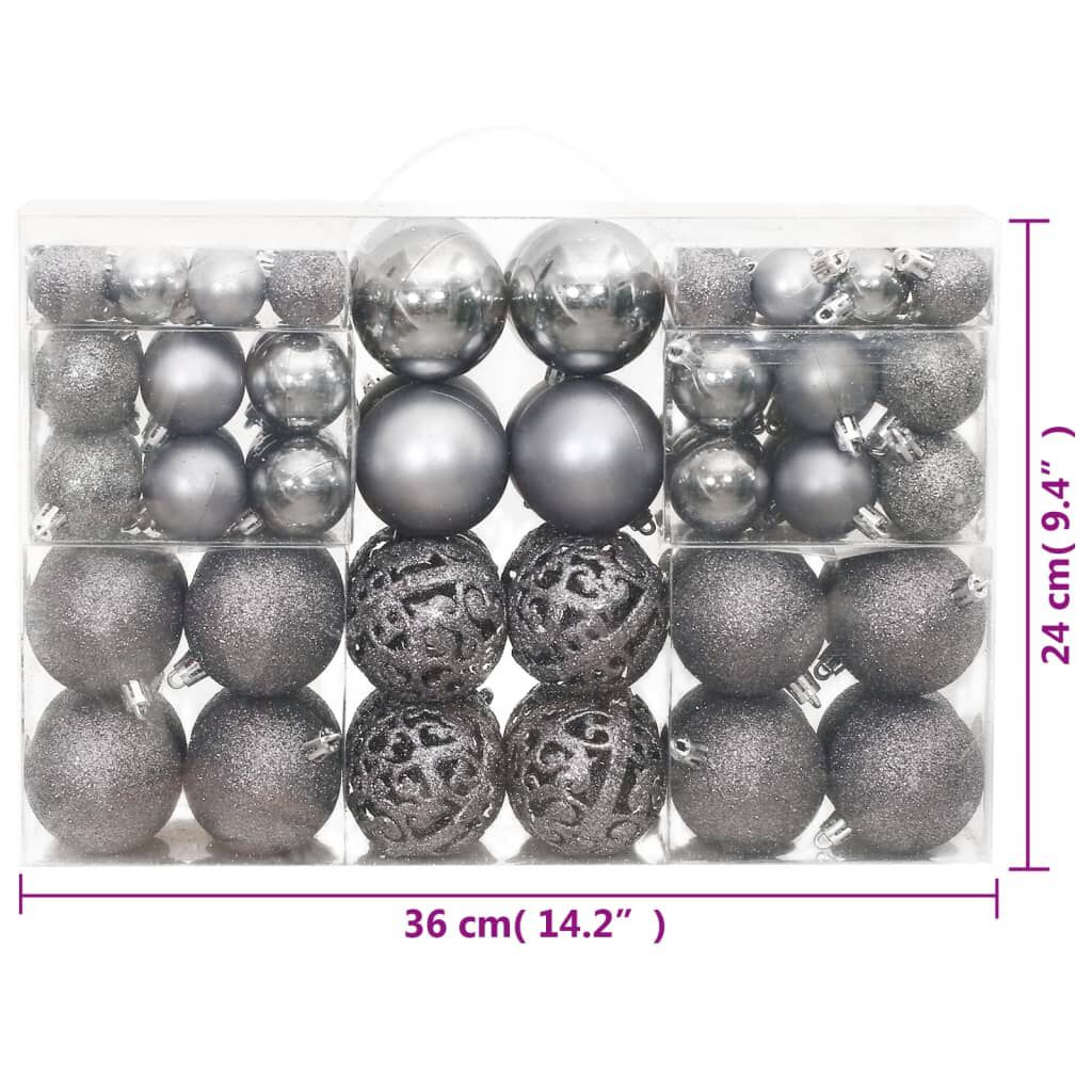 vidaXL Christmas Baubles 100 pcs Grey 3 / 4 / 6 cm
