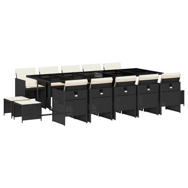 vidaXL 15 Piece Garden Dining Set with Cushions Black Poly Rattan
