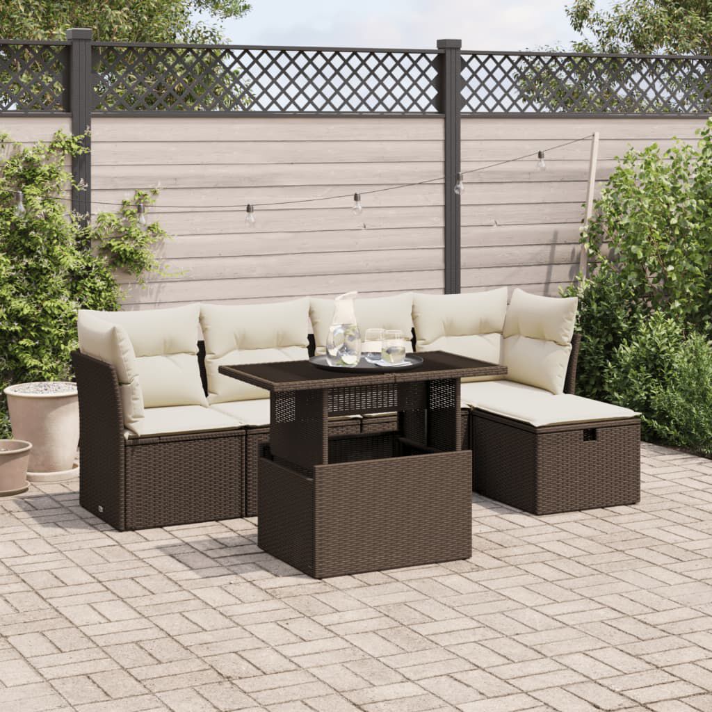 vidaXL 6 Piece Garden Sofa Set with Cushions Brown Poly Rattan