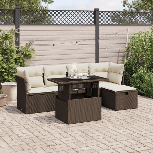 vidaXL 6 Piece Garden Sofa Set with Cushions Brown Poly Rattan