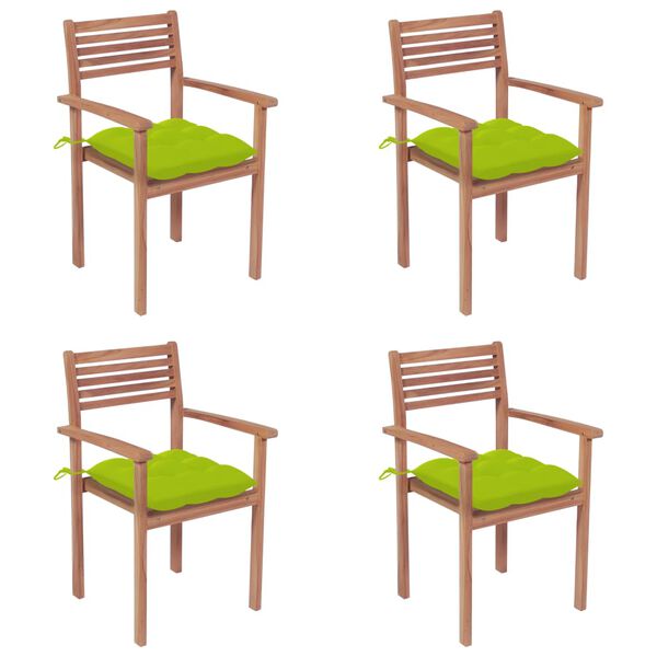vidaXL Garden Chairs 4 pcs with Bright Green Cushions Solid Teak Wood