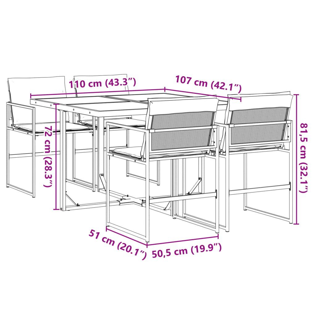 vidaXL 5 Piece Garden Dining Set with Cushions Black Textilene