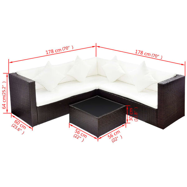 vidaXL 4 Piece Garden Lounge Set with Cushions Poly Rattan Brown