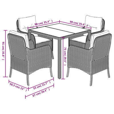 vidaXL 5 Piece Garden Dining Set with Cushions Grey Poly Rattan